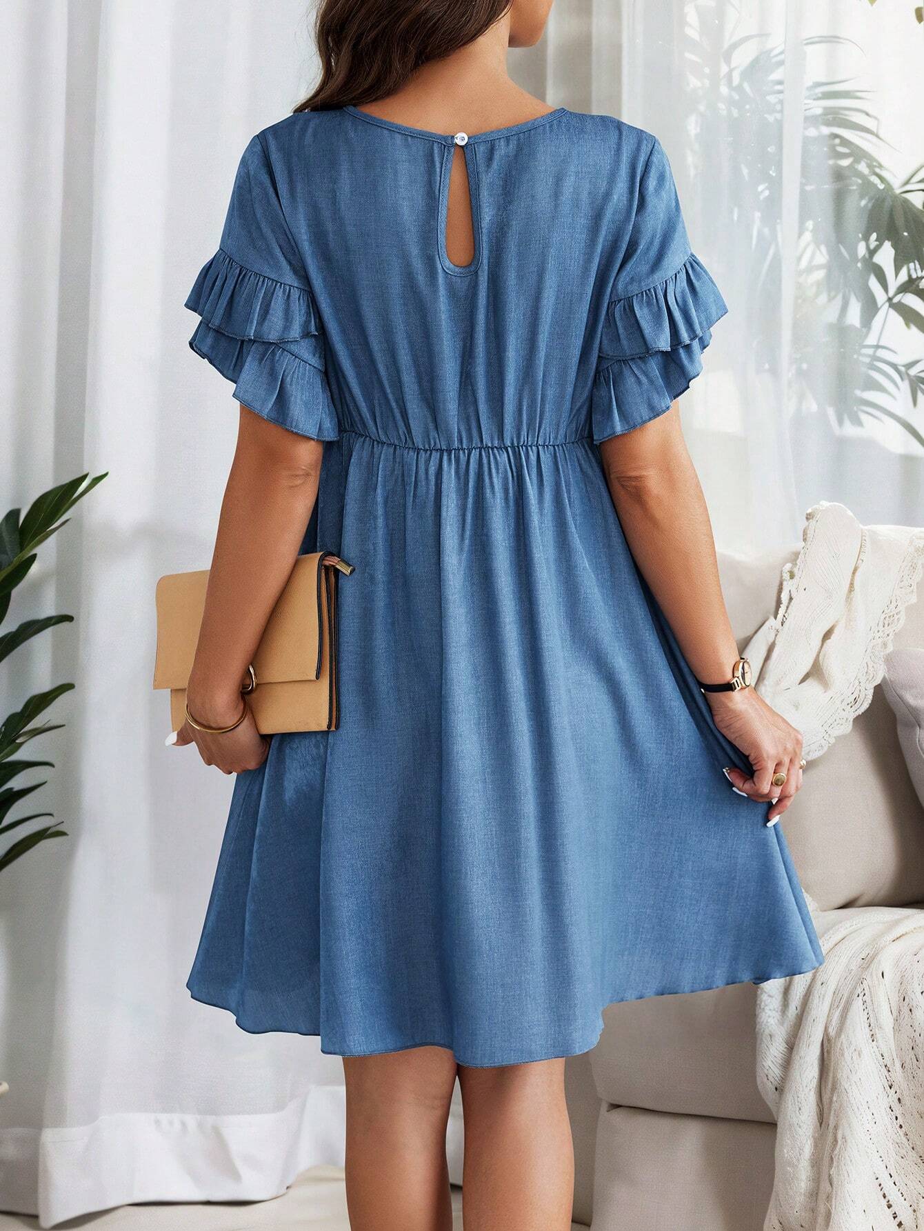 Ulrike™ | Løs Off-Shoulder Denim Kjole