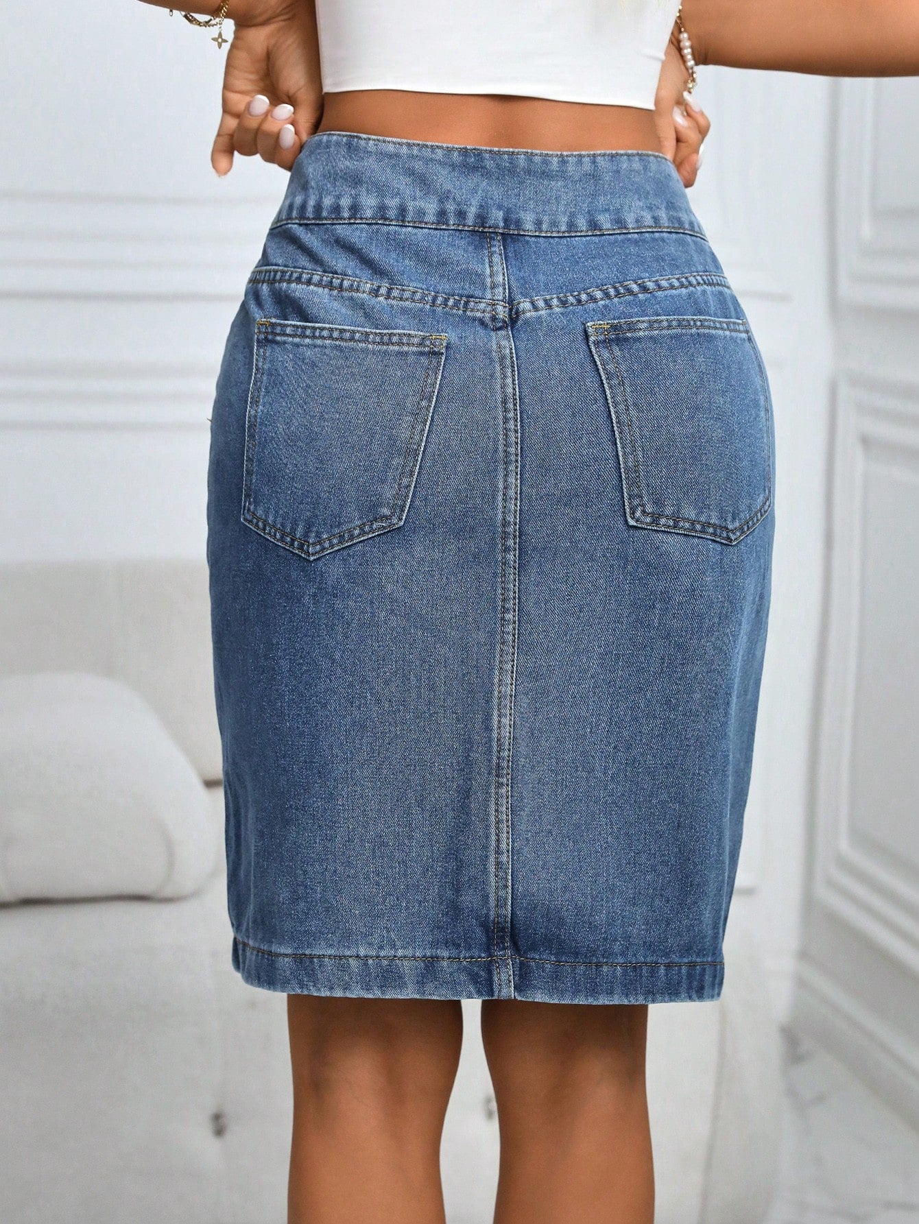 Silje™ | Komfortabel Denim Nederdel med Lommer