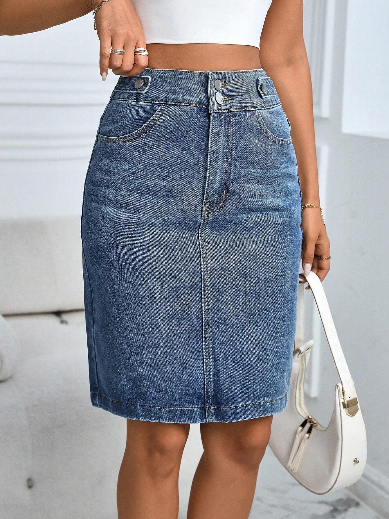 Silje™ | Komfortabel Denim Nederdel med Lommer