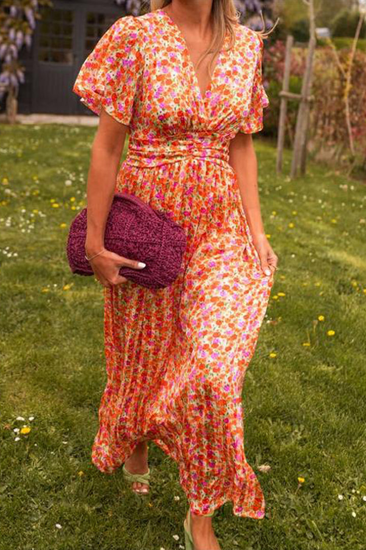 Mathilde – Romantisk Lang Kjole med Blomsterprint