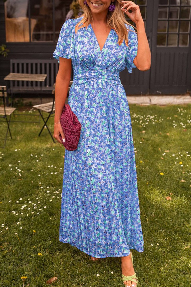 Mathilde – Romantisk Lang Kjole med Blomsterprint